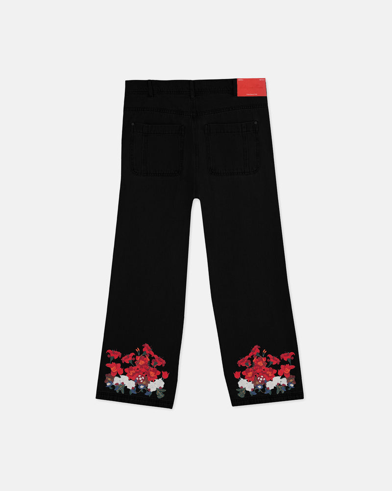 Walking Into Heaven Embroidered Flowers Jeans Black