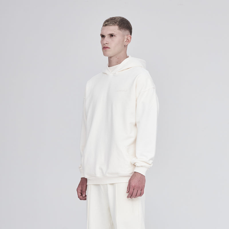 Solid Ribbed Hoodie ll Ivory